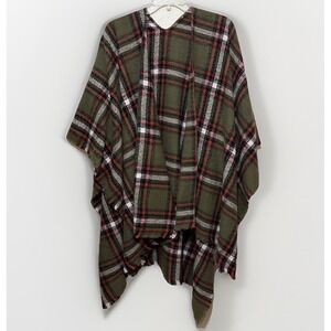 Old Navy Big Fall Plaid Flannel Poncho One Size Women Open Front&Sides Cozy Soft